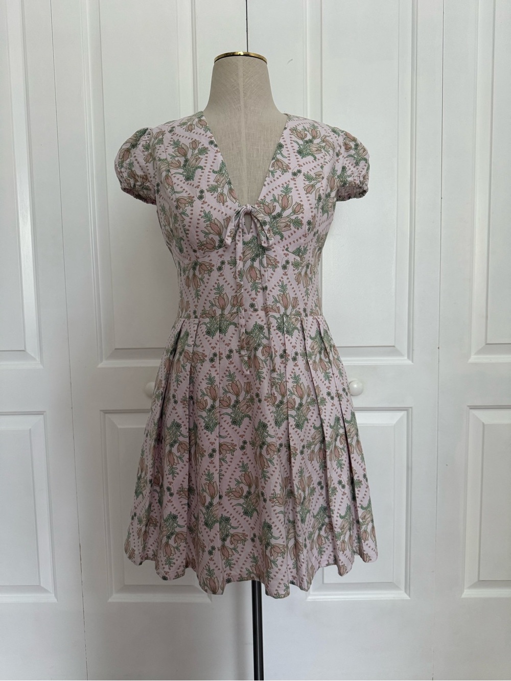 Avec Les Filles Pink Floral Linen Blend Tie-Front Mini Dress